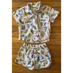 Vintage Road Signs Shorts Matching Shirt Outfit Infant Boys 12M